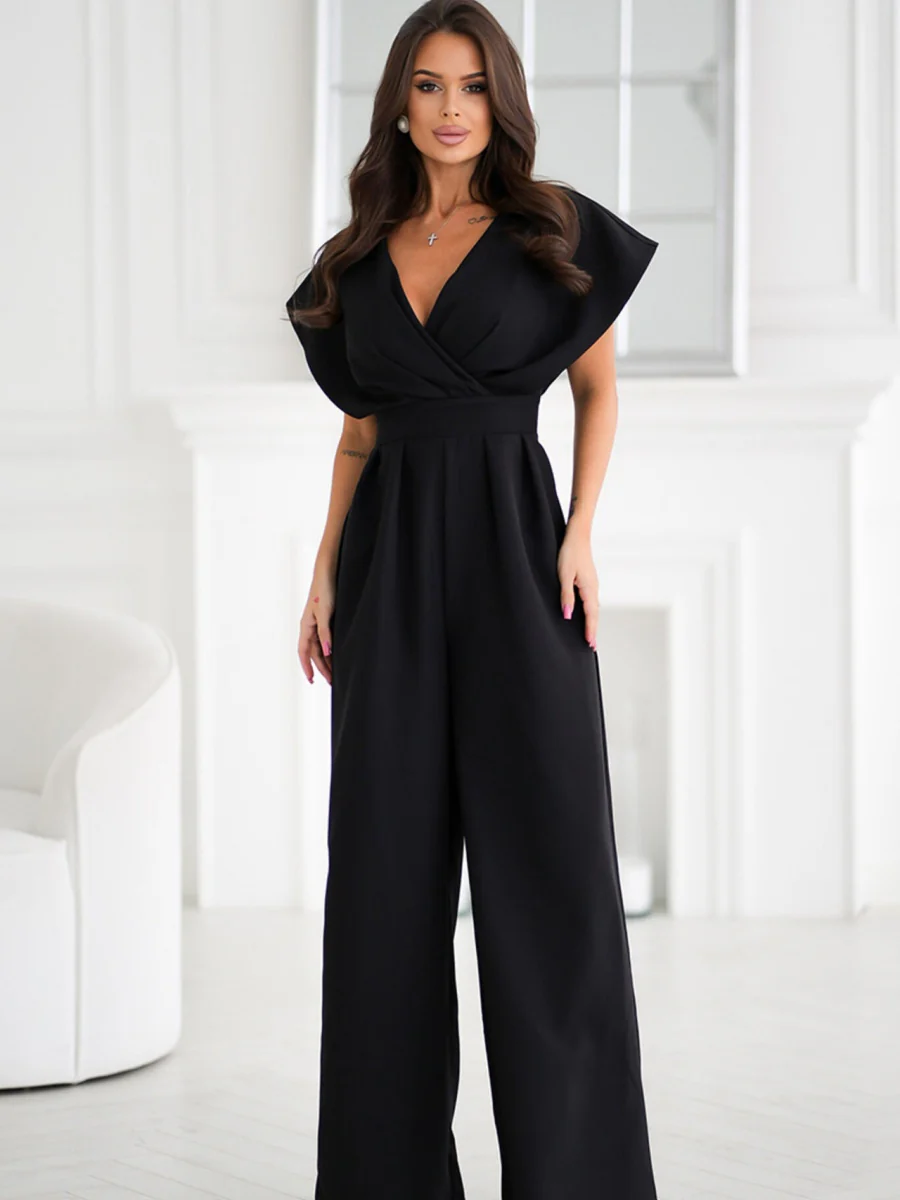 V-neck Commuting Wide Leg Jumpsuits - Image 4