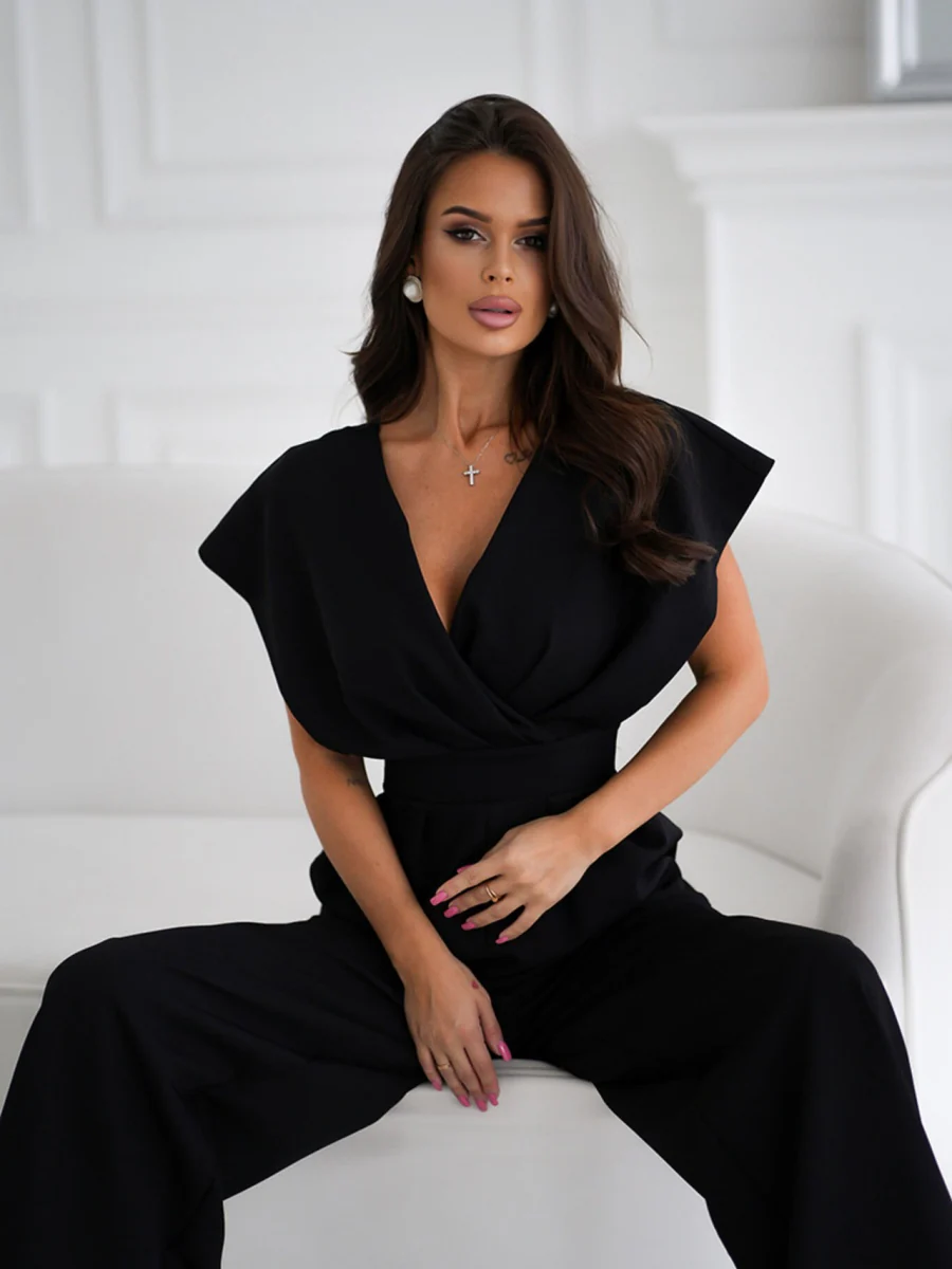 V-neck Commuting Wide Leg Jumpsuits - Image 5
