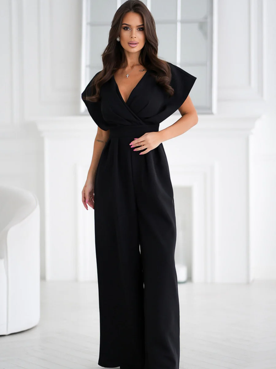 V-neck Commuting Wide Leg Jumpsuits - Image 6