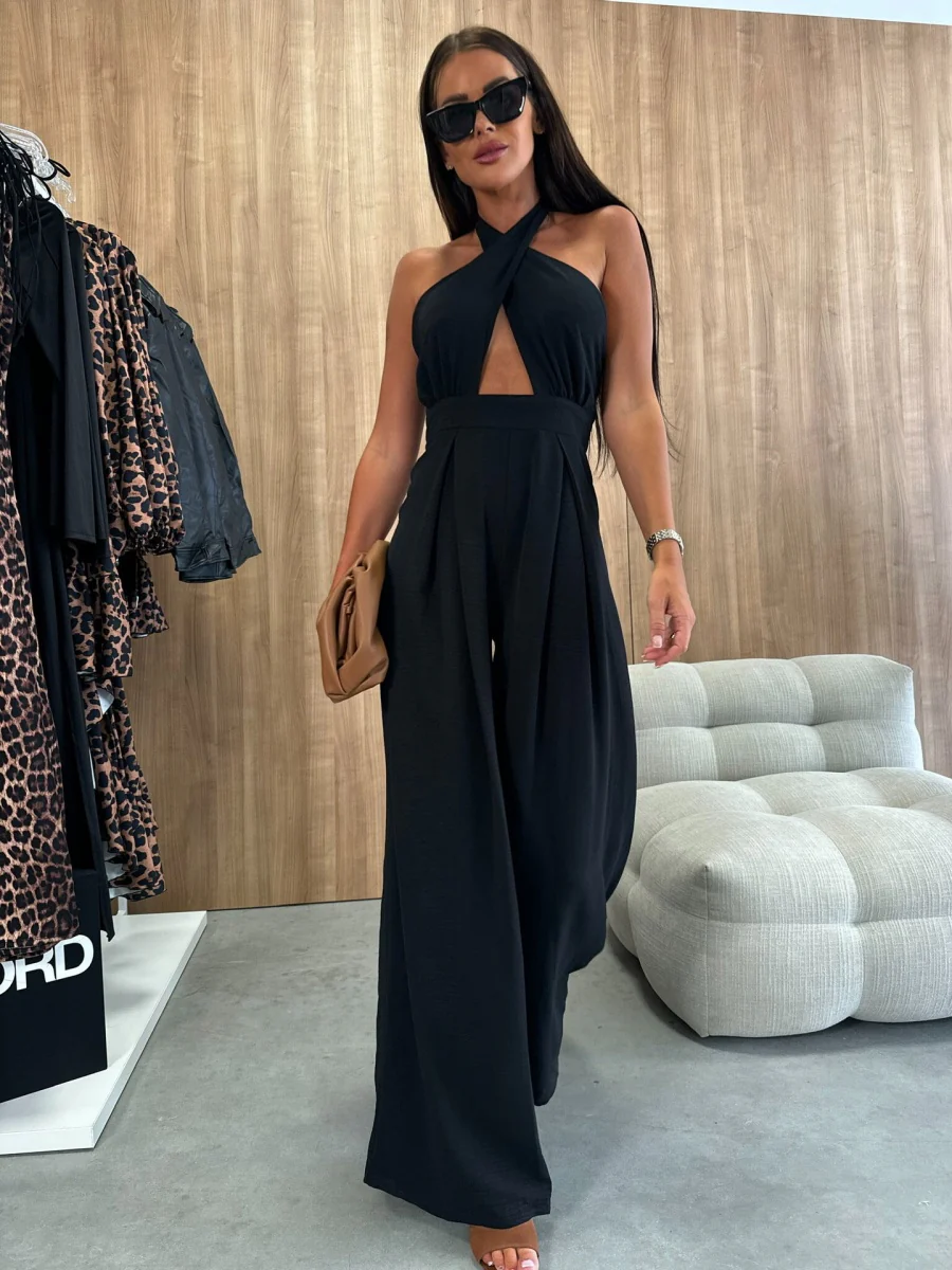 Halter Cross Wide Leg Zipper Jumpsuits - Image 13