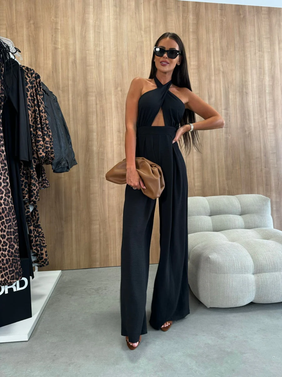 Halter Cross Wide Leg Zipper Jumpsuits - Image 15