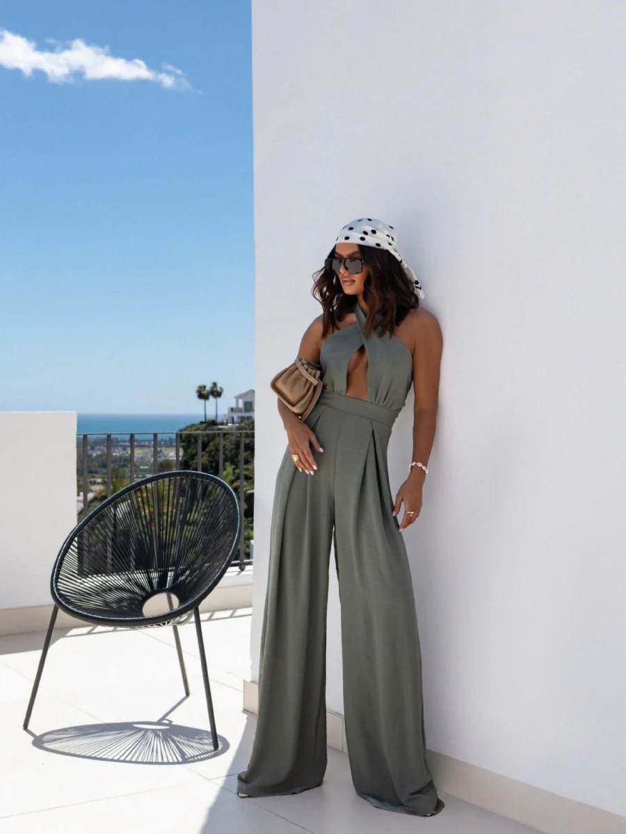 Halter Cross Wide Leg Zipper Jumpsuits - Image 9
