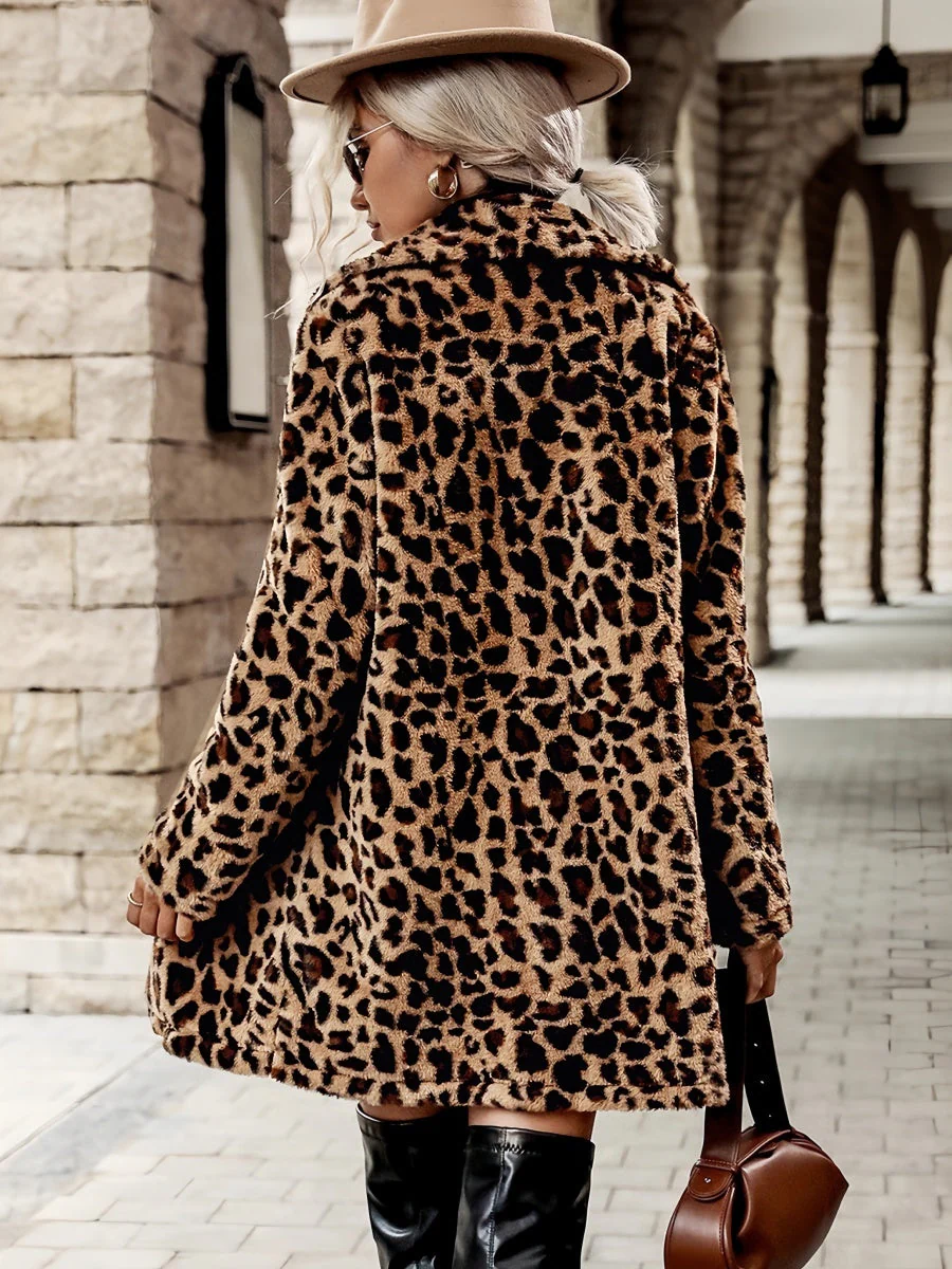 Polyester Leopard Print Short Fur Coat - Image 3