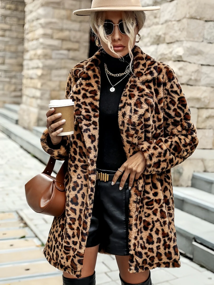 Polyester Leopard Print Short Fur Coat - Image 5