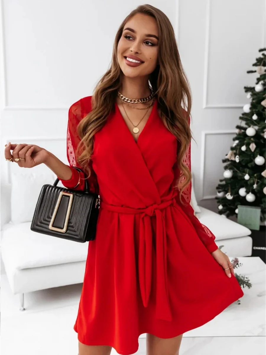 Lace Stitching Wrap-up Lace Up Mini&Short Dresses - Image 7