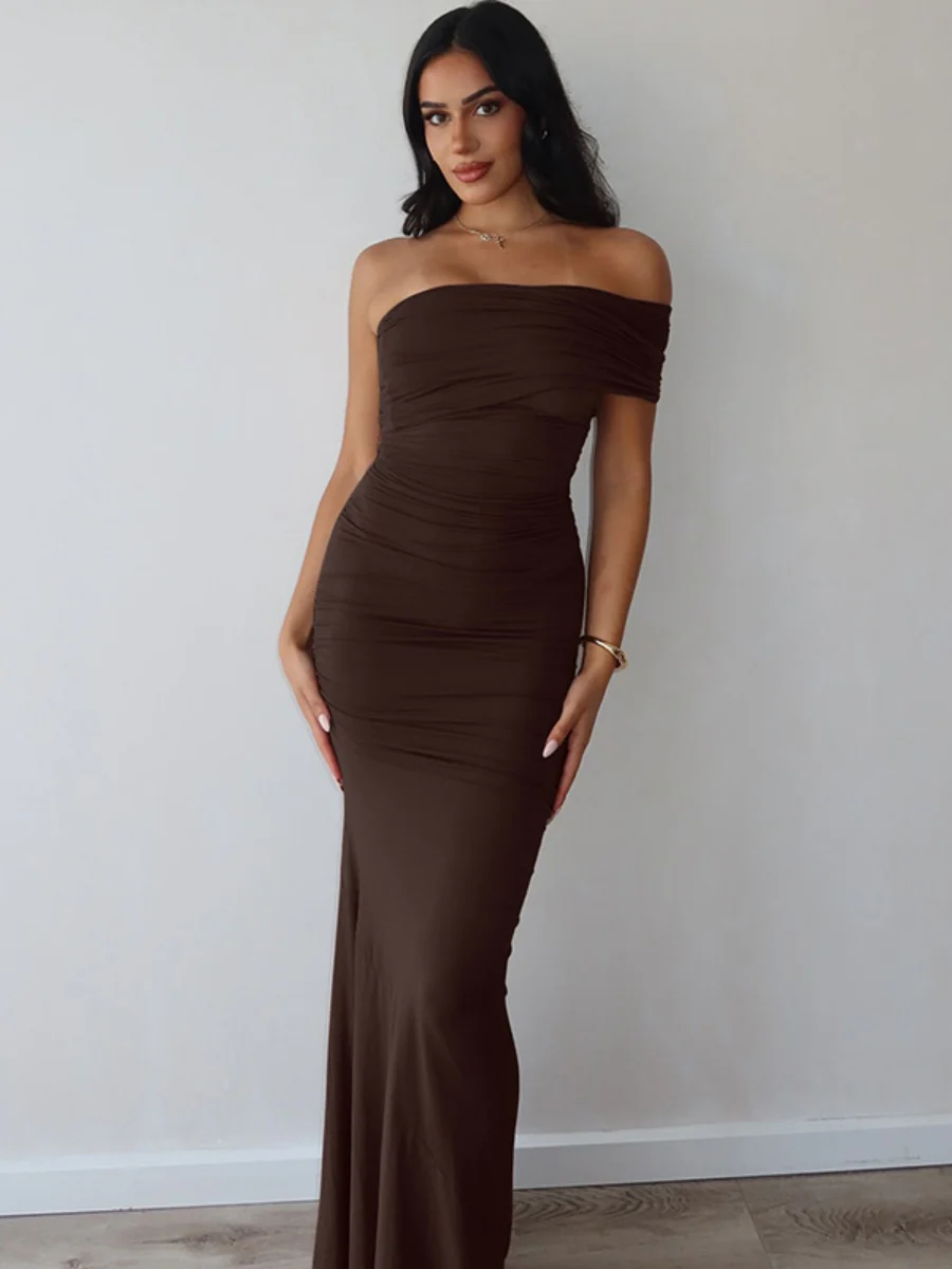 Slit Off-shoulder Hip-hugging Formal Dress Maxi Dresses