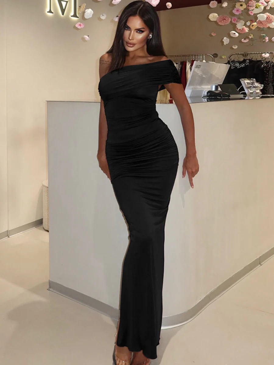 Slit Off-shoulder Hip-hugging Formal Dress Maxi Dresses - Image 10
