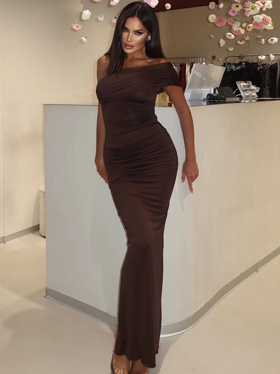 Slit Off-shoulder Hip-hugging Formal Dress Maxi Dresses - Image 4