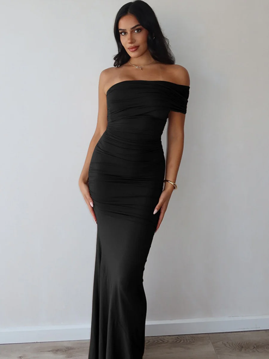 Slit Off-shoulder Hip-hugging Formal Dress Maxi Dresses - Image 7