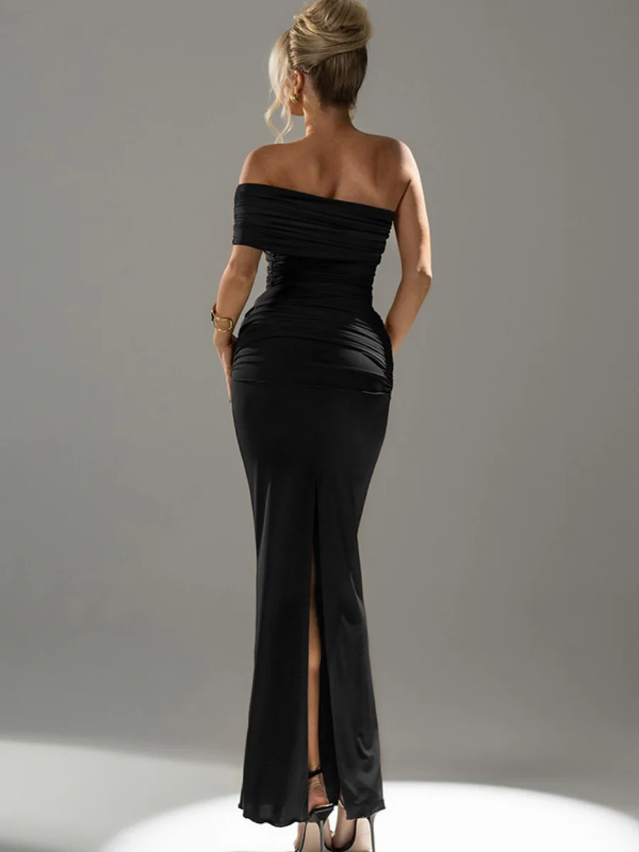 Slit Off-shoulder Hip-hugging Formal Dress Maxi Dresses - Image 9