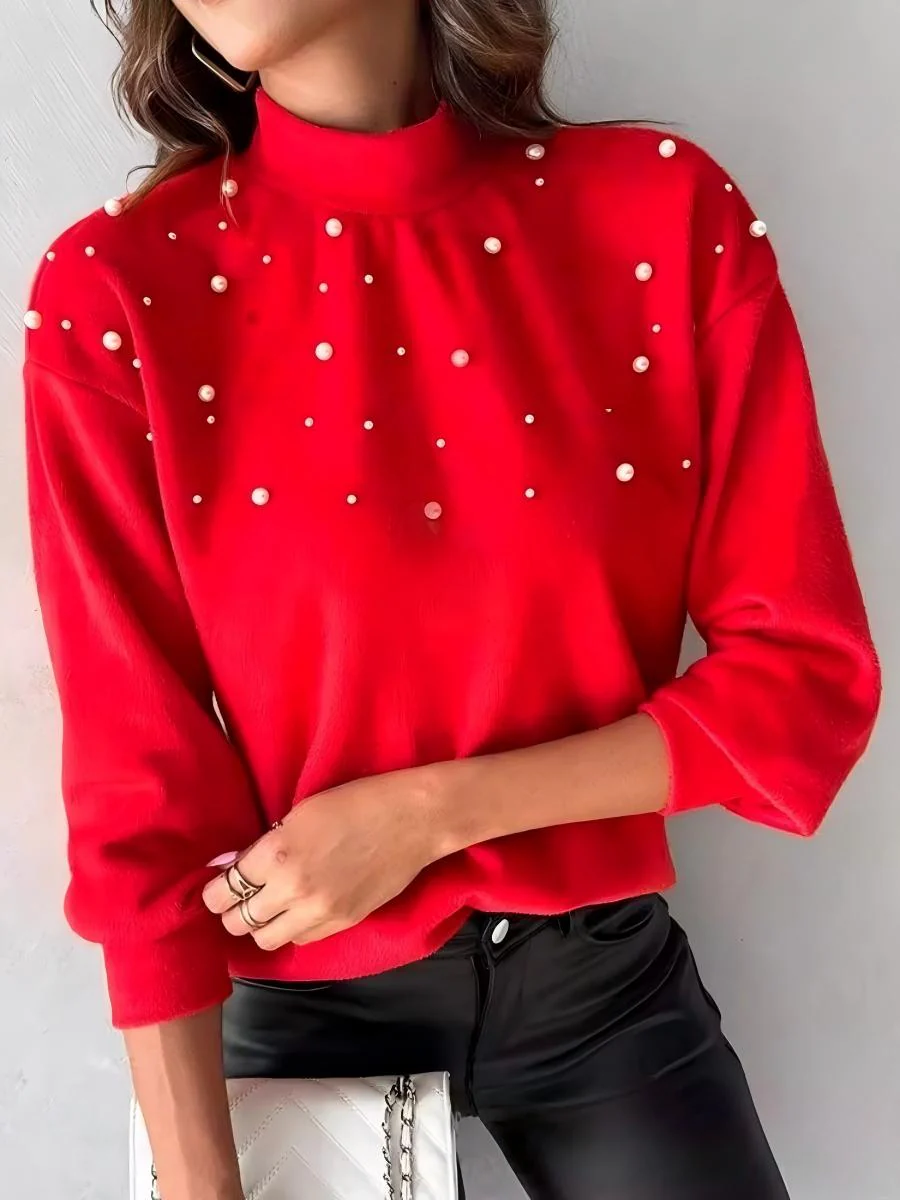Beading Turtleneck Long Sleeve T-shirts - Image 3