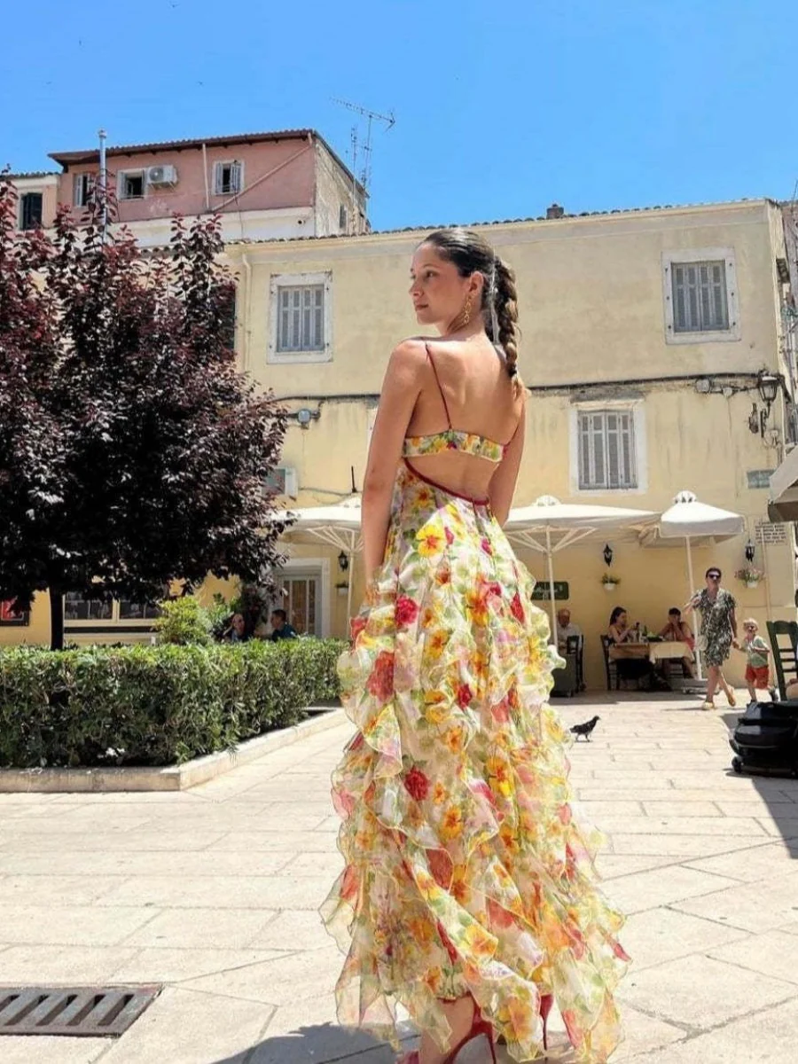 Floral Print Halter Dress With Ruffled Trim - Image 6