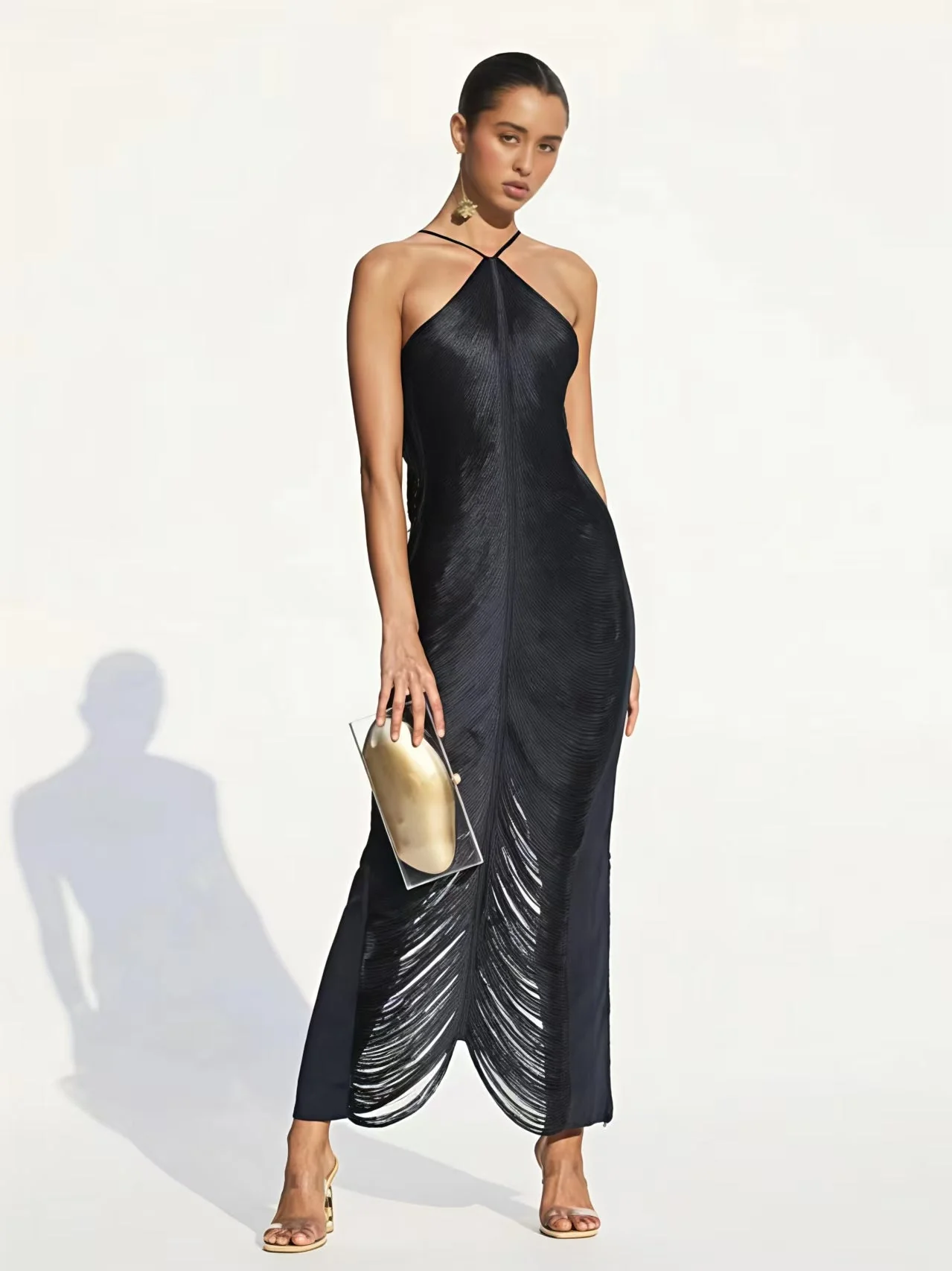 Tassel Back Slit Halter Neck Parties Maxi Dresses