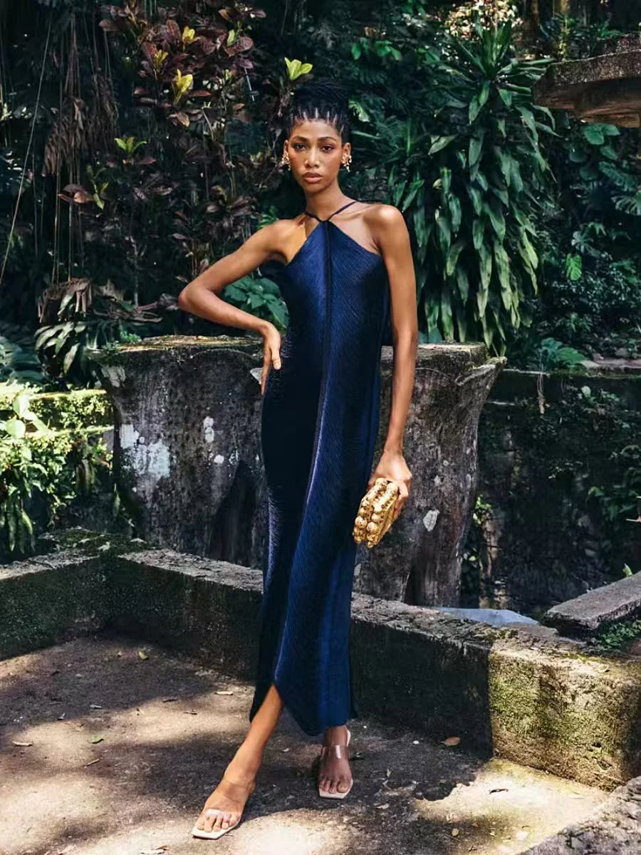 Tassel Back Slit Halter Neck Parties Maxi Dresses - Image 4