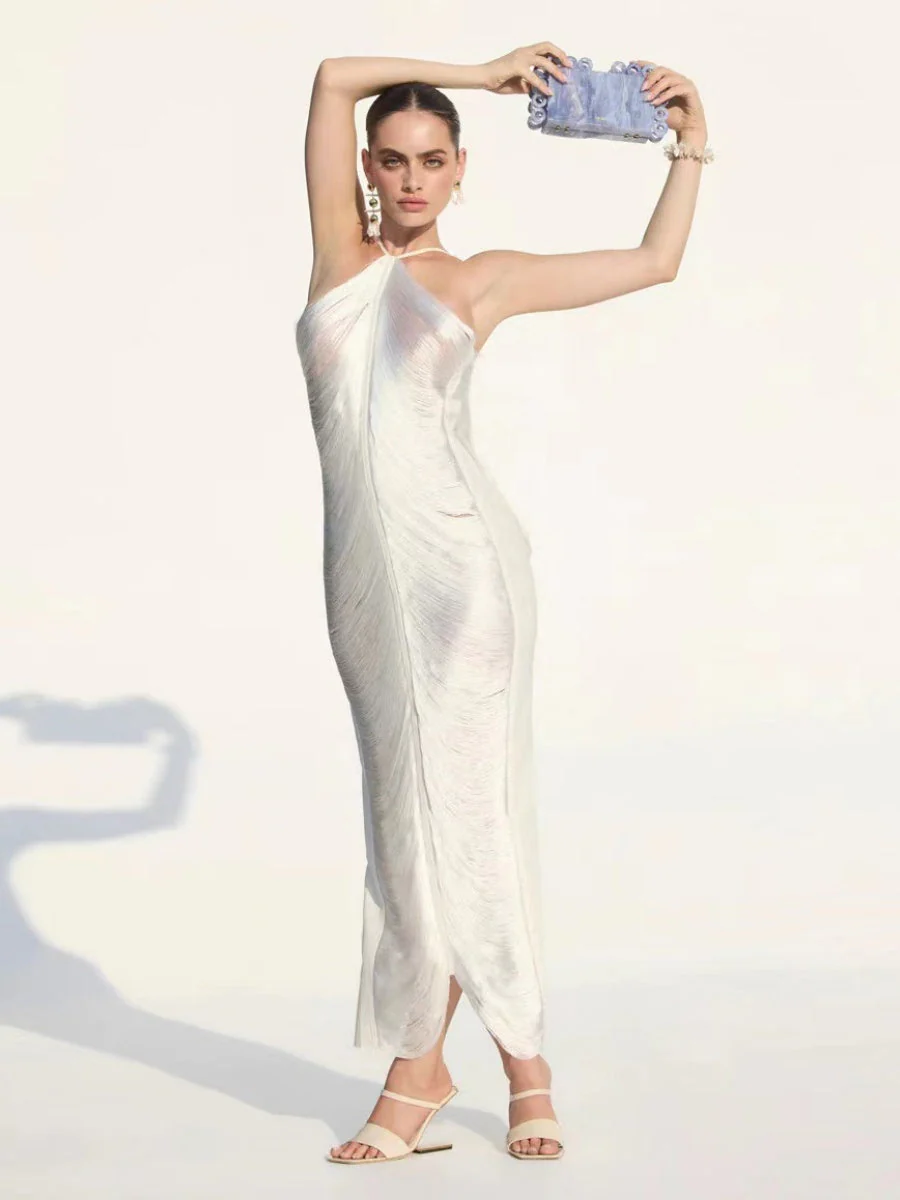 Tassel Back Slit Halter Neck Parties Maxi Dresses - Image 5