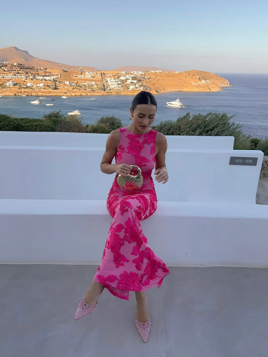 Sexy Bodycon Maxi Dress With 3D Flocked Floral Pattern - Image 4