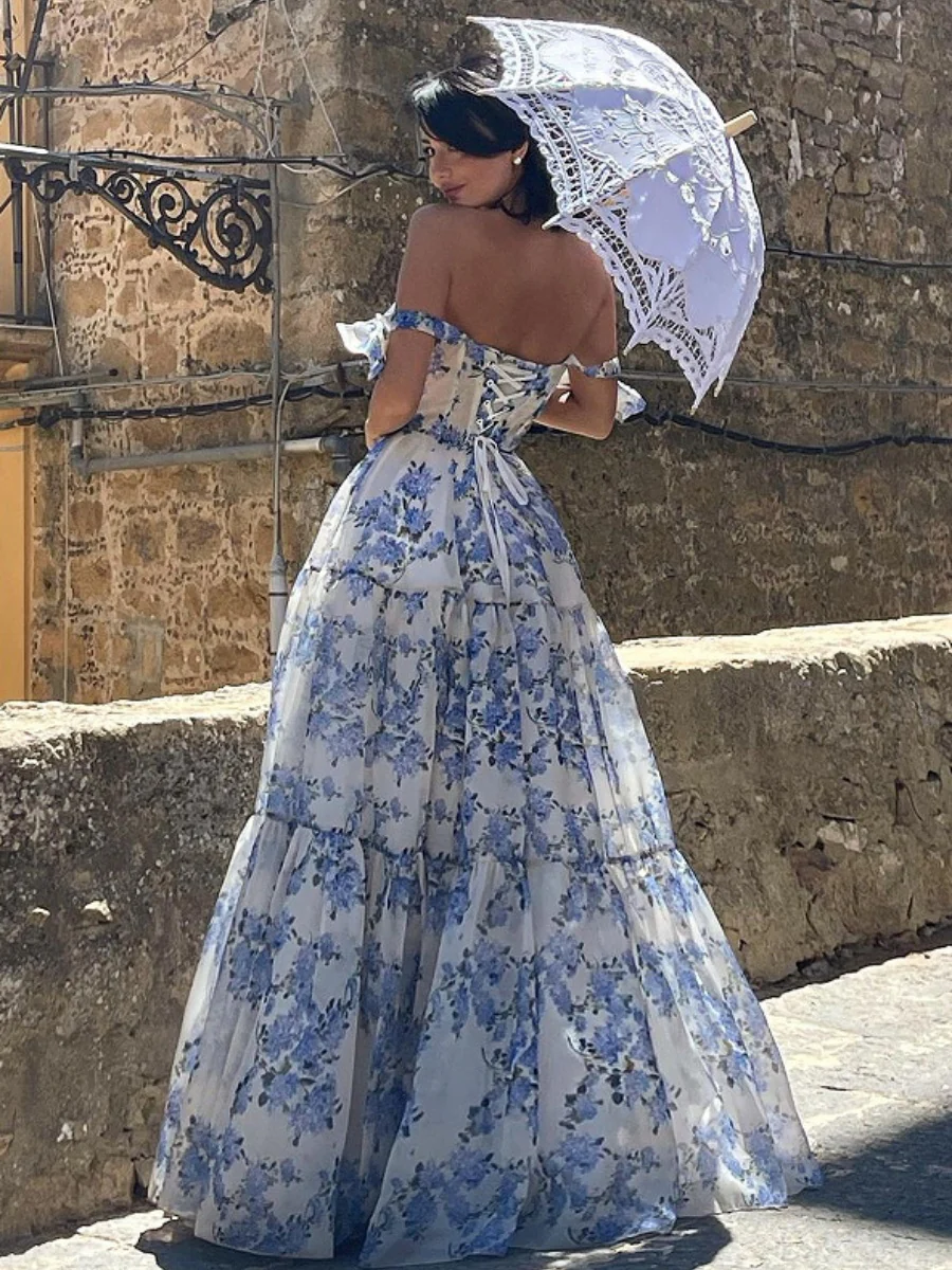 Floral Print Off-shoulder Long Dress - Image 2