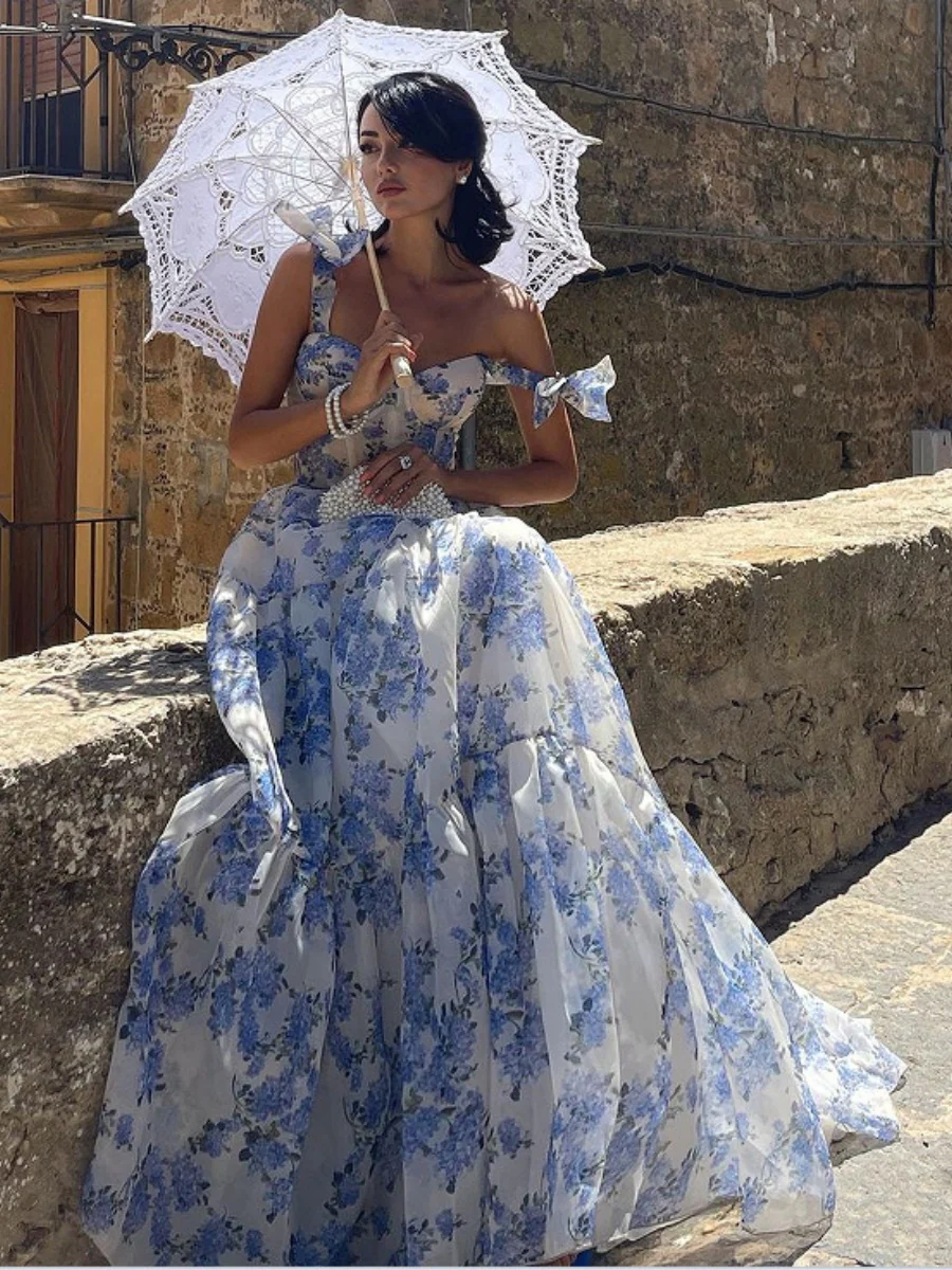 Floral Print Off-shoulder Long Dress - Image 4