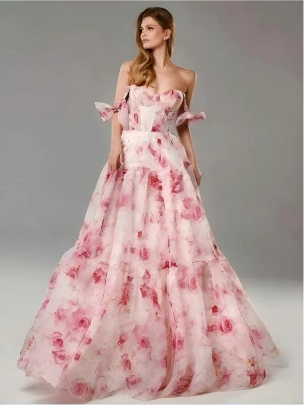 Floral Print Off-shoulder Long Dress - Image 7
