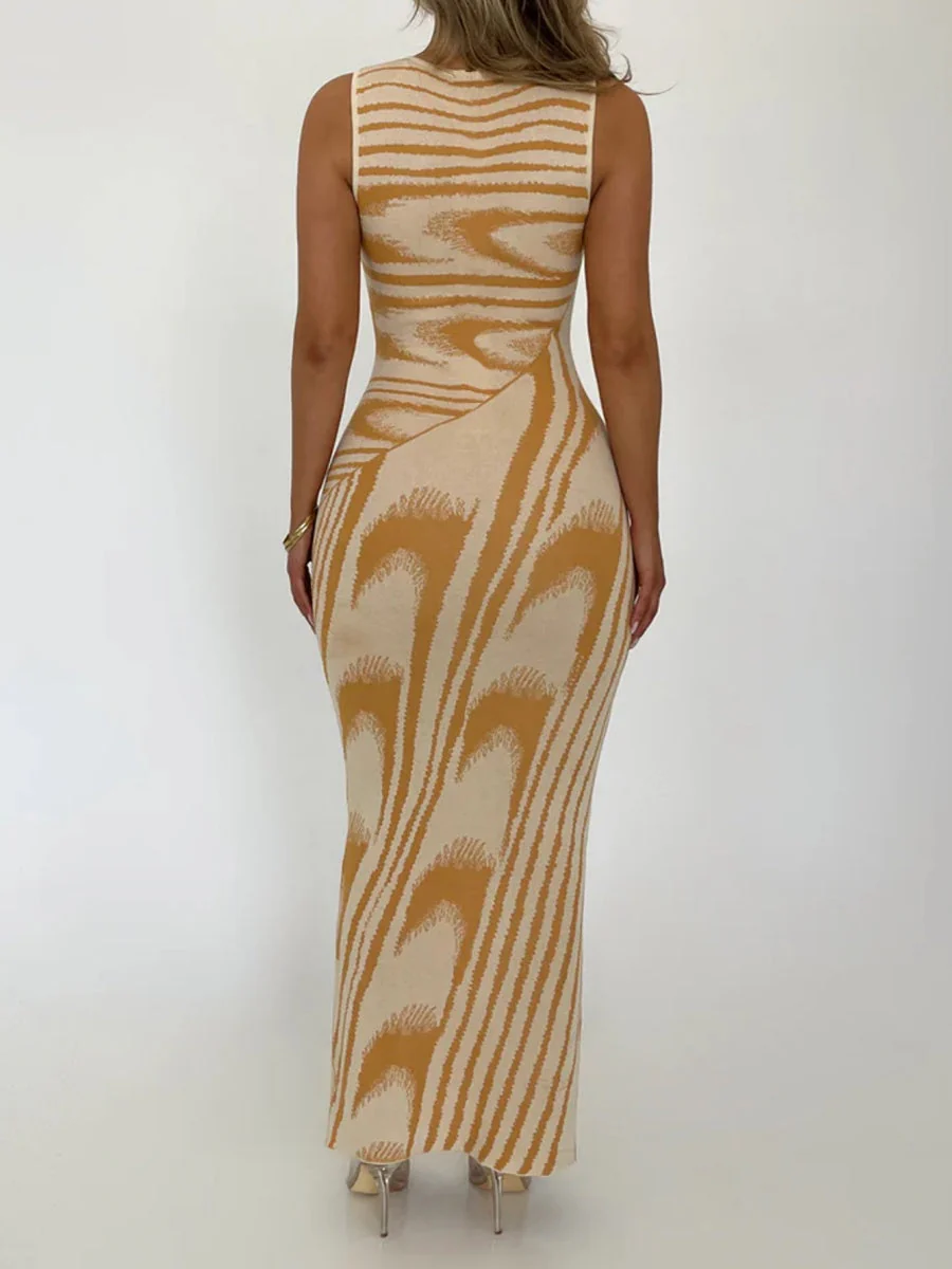 Stripes Gradient Hip-hugging Tight Fit Maxi Dresses - Image 2