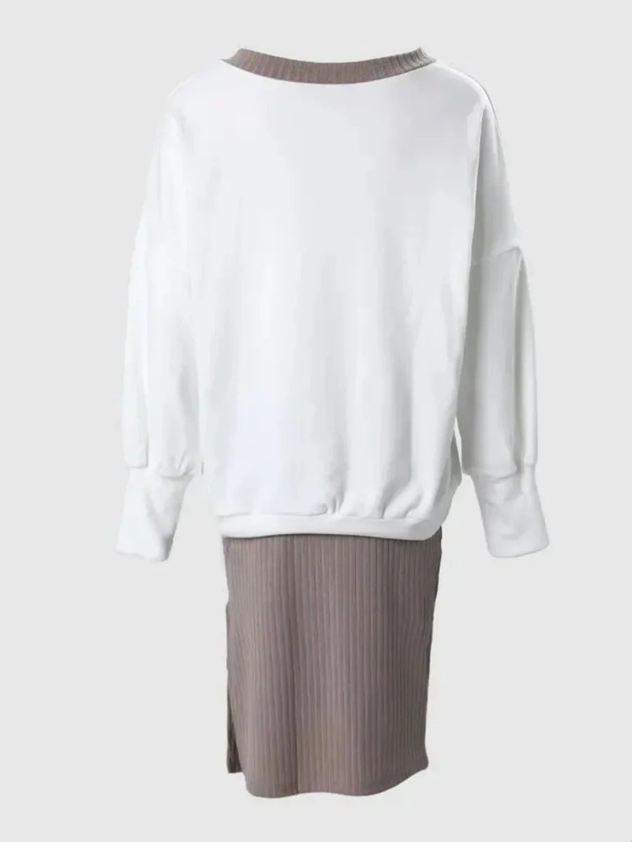 Loose-fit V-neck Sweatshirts&Hoodies Hip-hugging Slit Skirt Set 2-piece Sets - Image 10