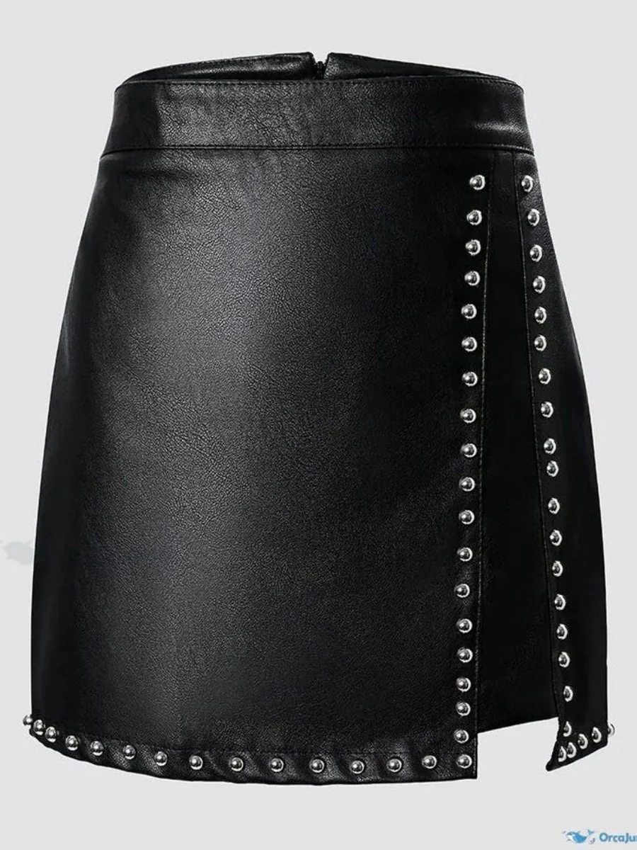 Studs Mini PU Leather Hip-hugging Skirts - Image 3