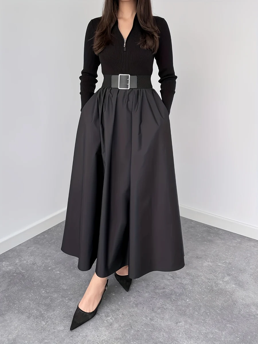 V-neck Big Swing Long Sleeve Parties Maxi Dresses