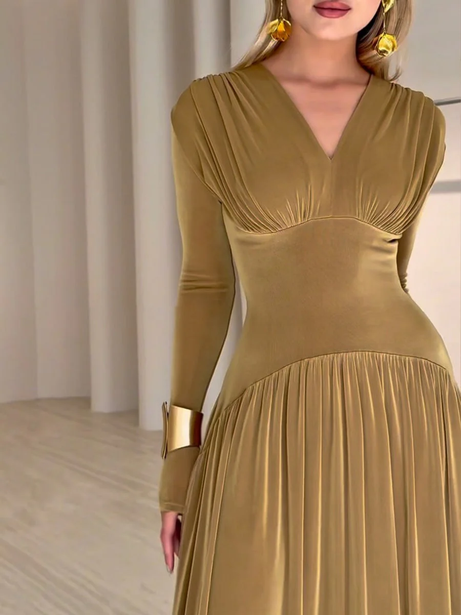 Velvet Slim Fit Solid Color Elegant Long Dress - Image 7