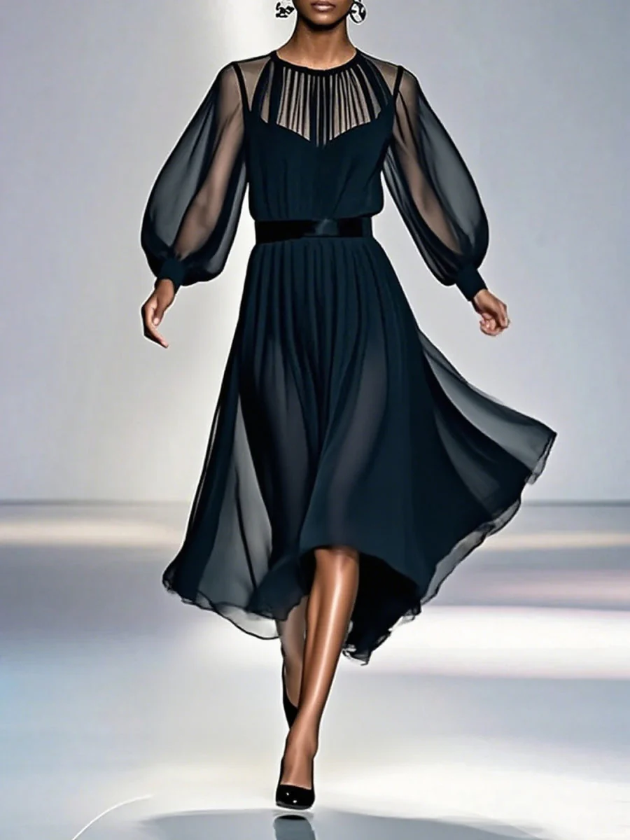 Black Waist Camisoles Mesh 2-piece Sets Maxi Dresses - Image 2