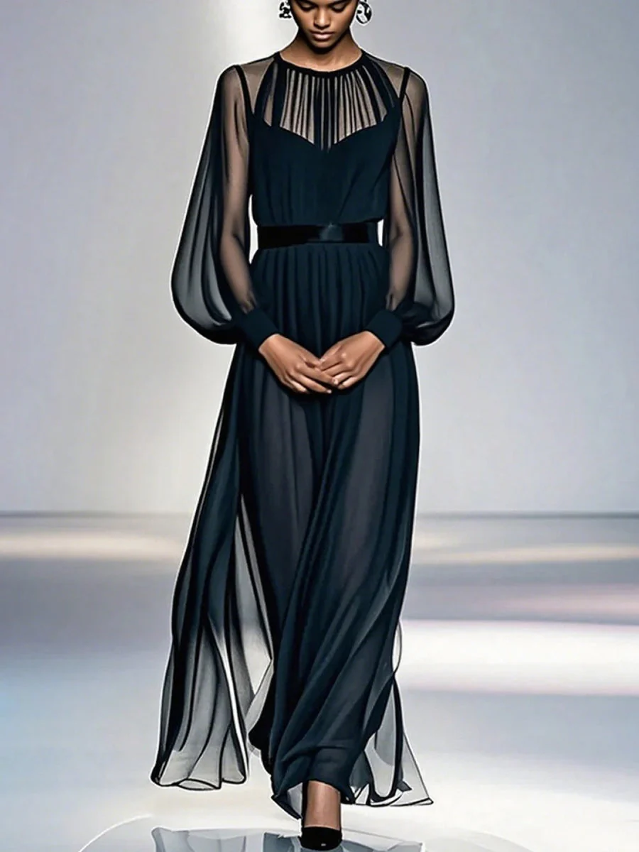 Black Waist Camisoles Mesh 2-piece Sets Maxi Dresses - Image 3