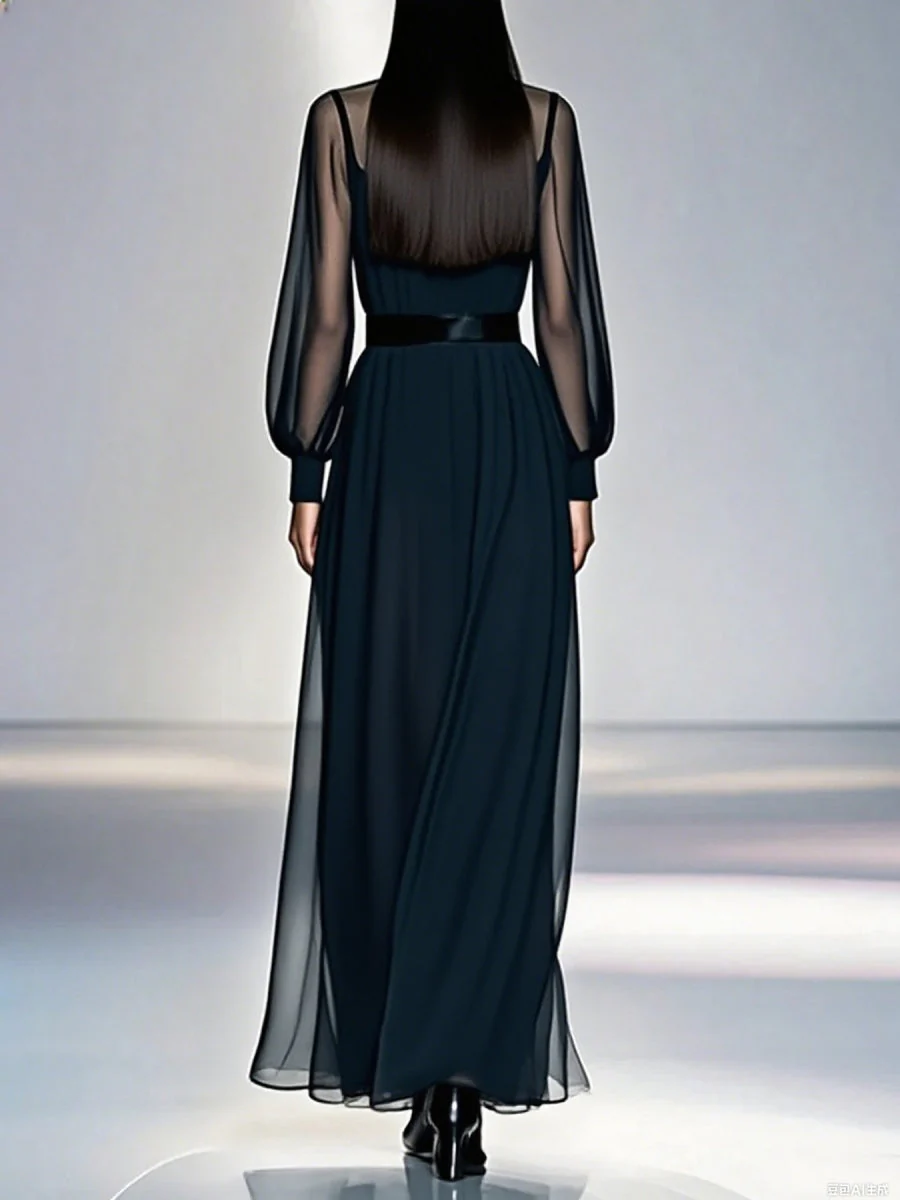 Black Waist Camisoles Mesh 2-piece Sets Maxi Dresses - Image 4