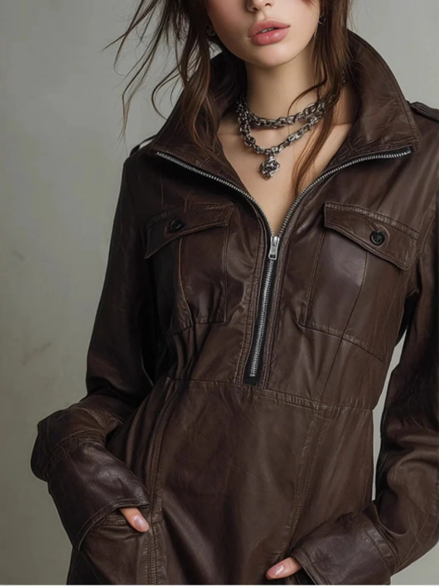 Blended Zipper Polo Collar Mini&Short Dresses - Image 3