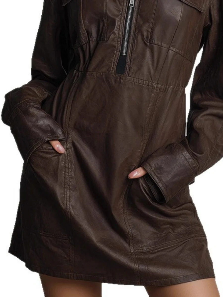 Blended Zipper Polo Collar Mini&Short Dresses - Image 5