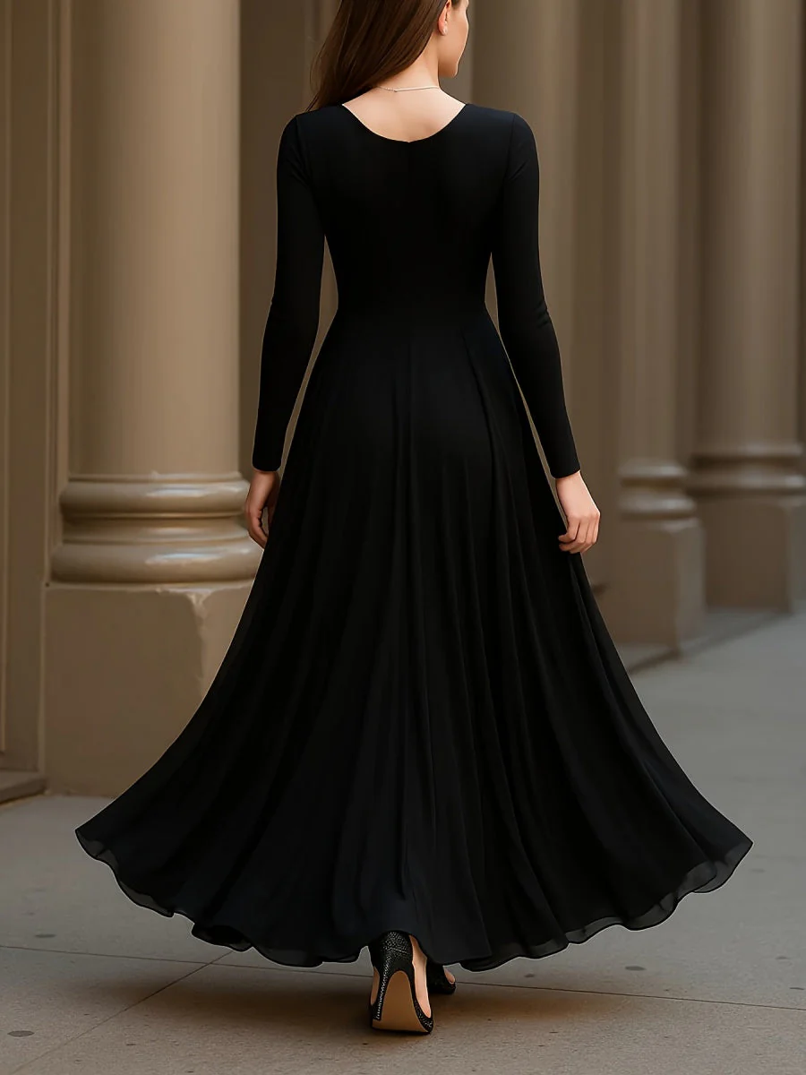Black And White Color Blocking Splicing Swing Skirt Maxi Dresses - Image 2