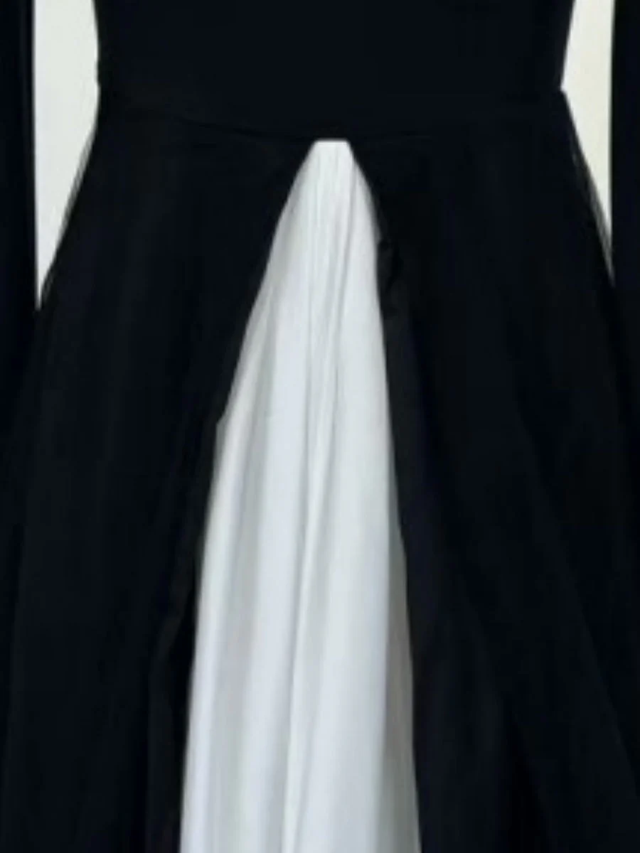 Black And White Color Blocking Splicing Swing Skirt Maxi Dresses - Image 4