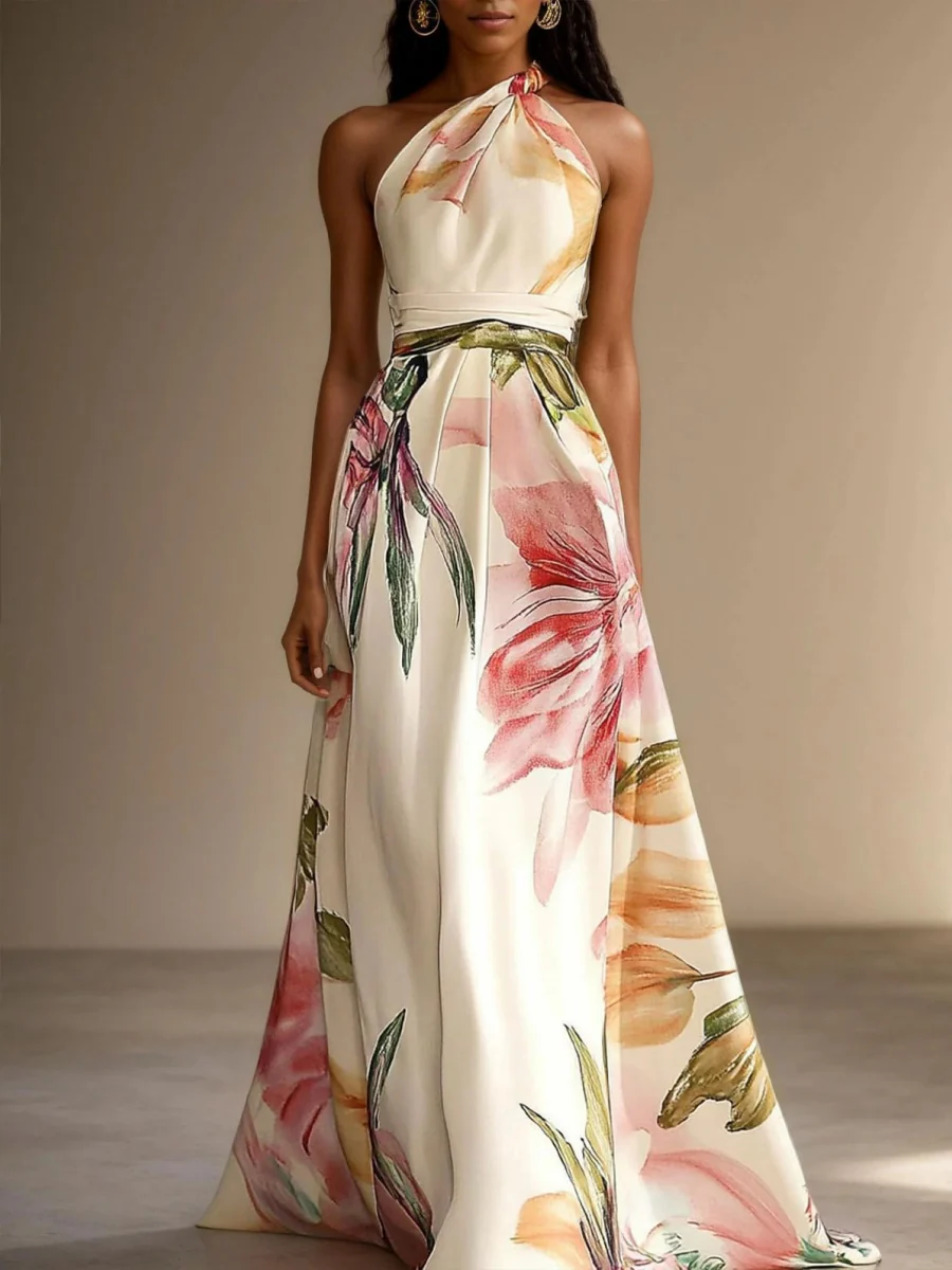 All-over Print Halter Waist Parties Vacation Maxi Dresses