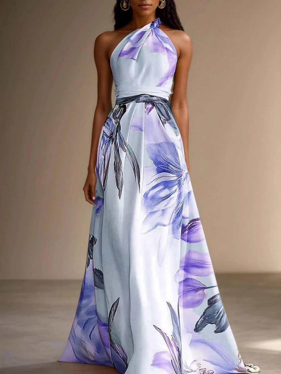All-over Print Halter Waist Parties Vacation Maxi Dresses - Image 2
