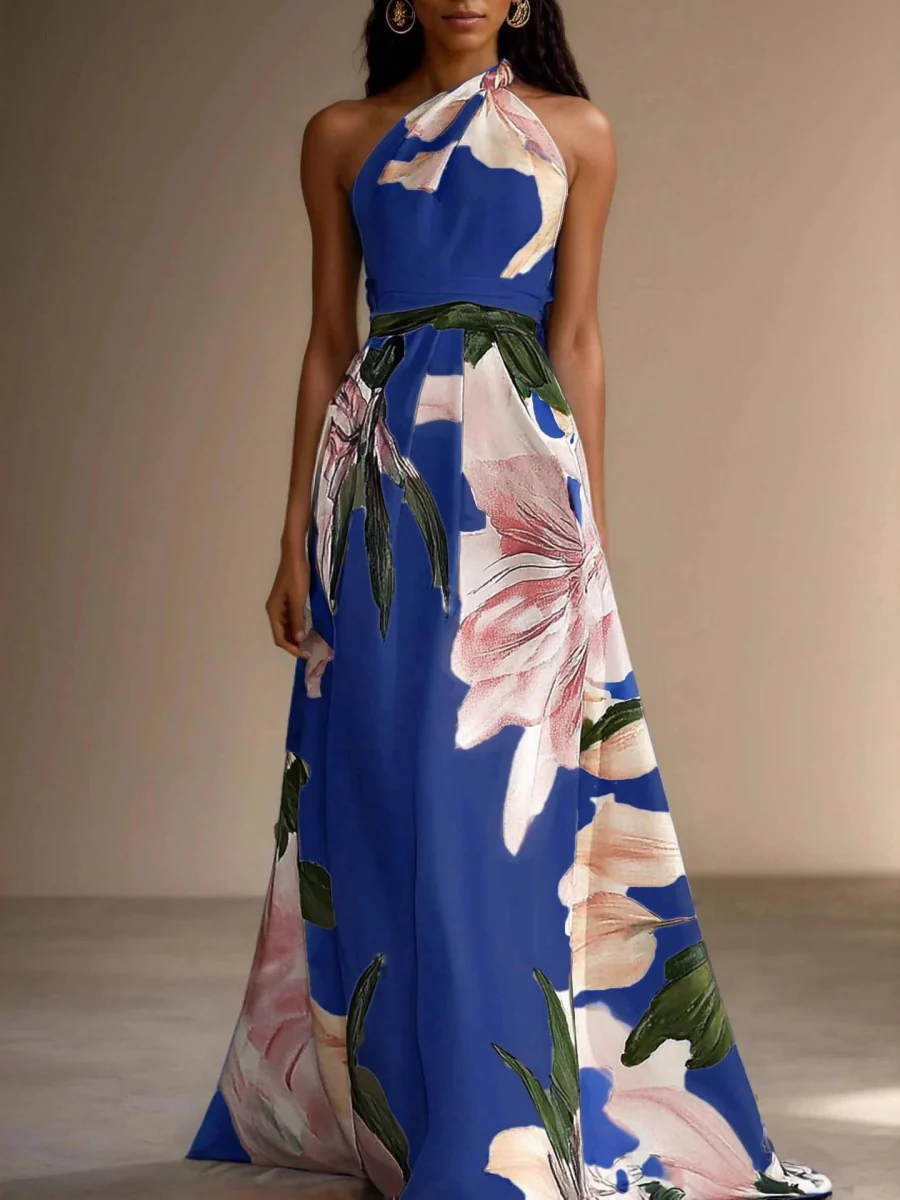 All-over Print Halter Waist Parties Vacation Maxi Dresses - Image 3
