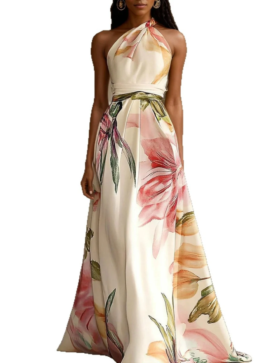 All-over Print Halter Waist Parties Vacation Maxi Dresses - Image 4