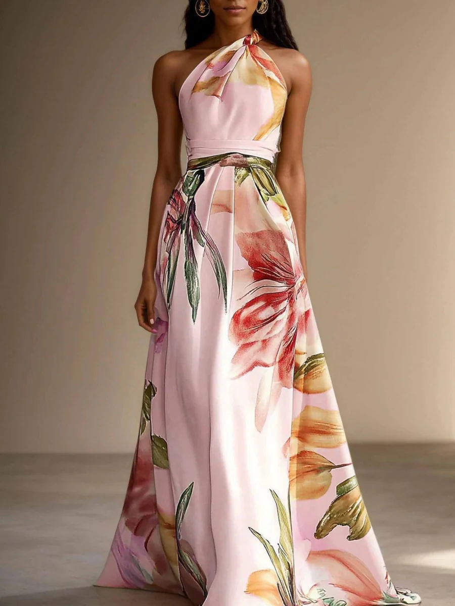 All-over Print Halter Waist Parties Vacation Maxi Dresses - Image 7