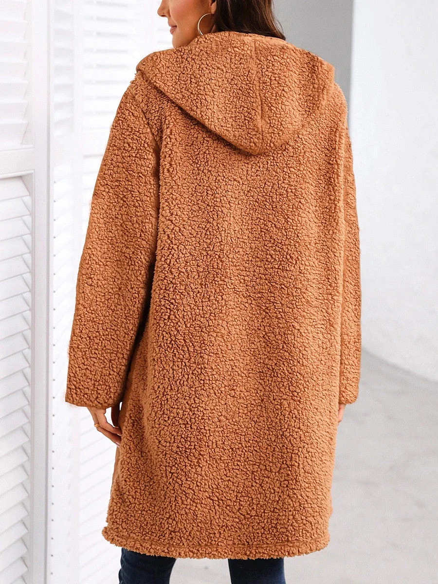 Long Cardigan Pockets Splicing Cotton Clothes Hooded Jacket - Image 2