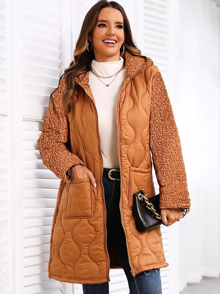 Long Cardigan Pockets Splicing Cotton Clothes Hooded Jacket - Image 3