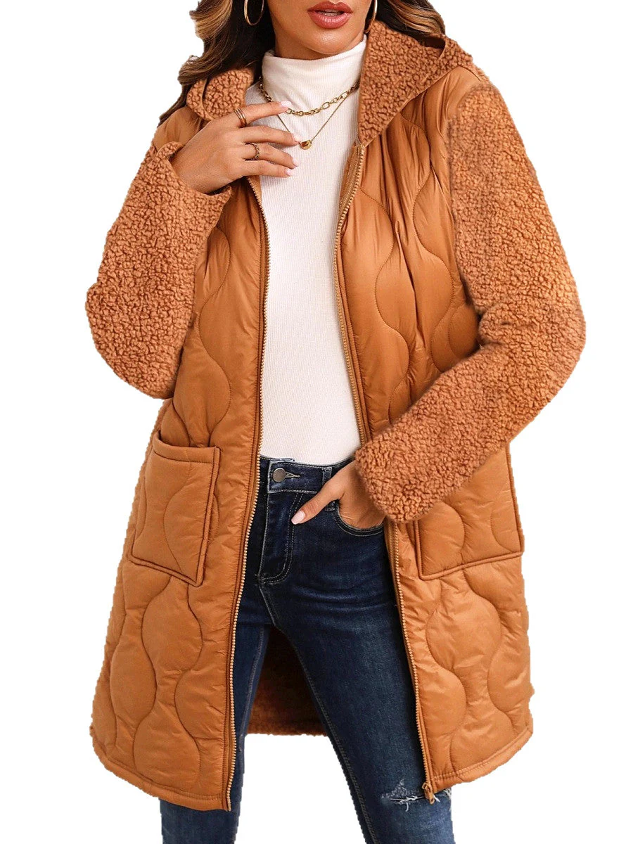 Long Cardigan Pockets Splicing Cotton Clothes Hooded Jacket - Image 5