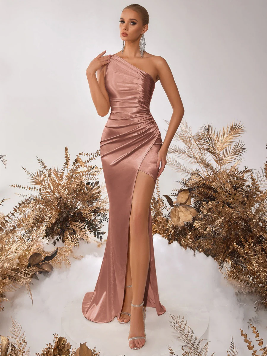 Shoulder Pleats, Slim Fit, Slit High-quality Party Maxi Dresses - Image 15