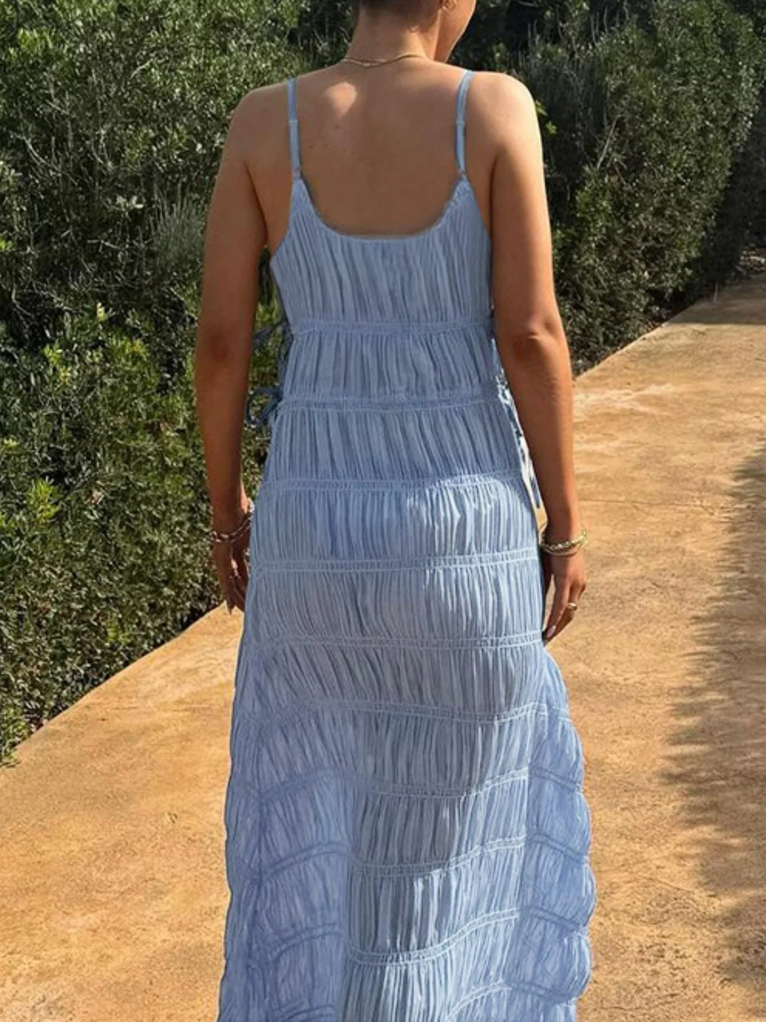 Pleated V-neck Camisoles Maxi Dresses - Image 6