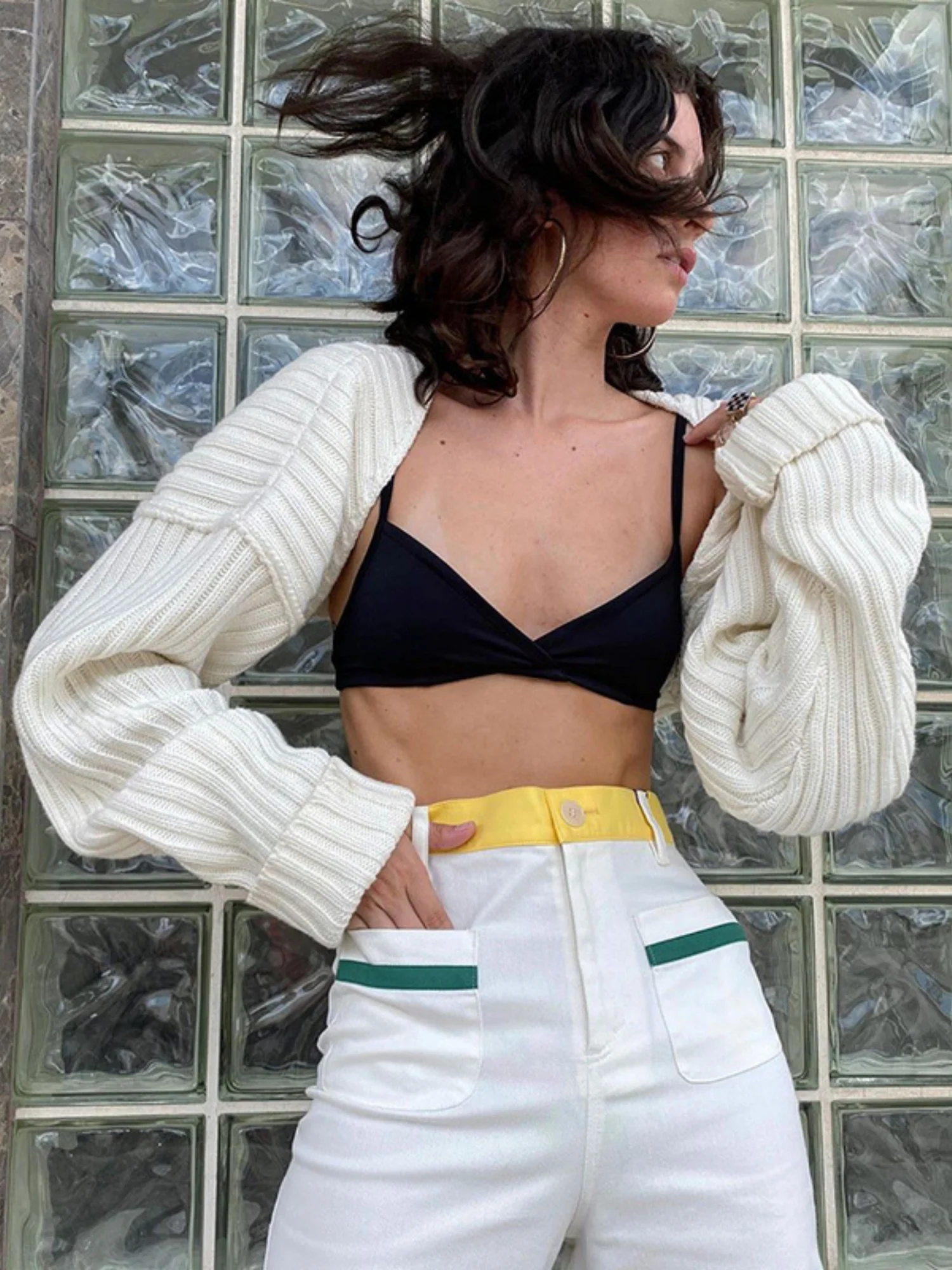 Knitted Long-Sleeve Cropped Top - Image 3