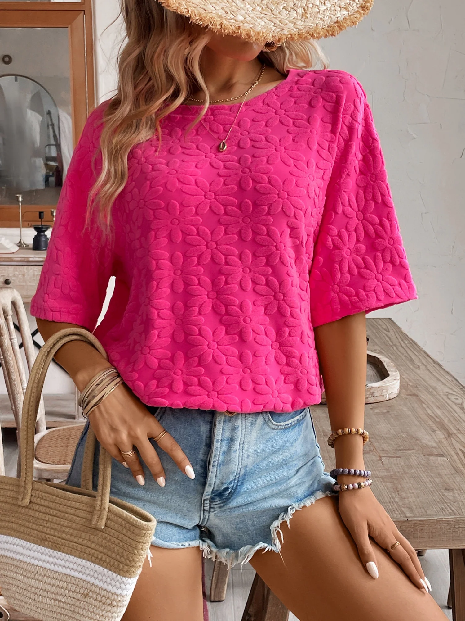 Sunflower Jacquard Short-sleeved T-shirt - Image 4