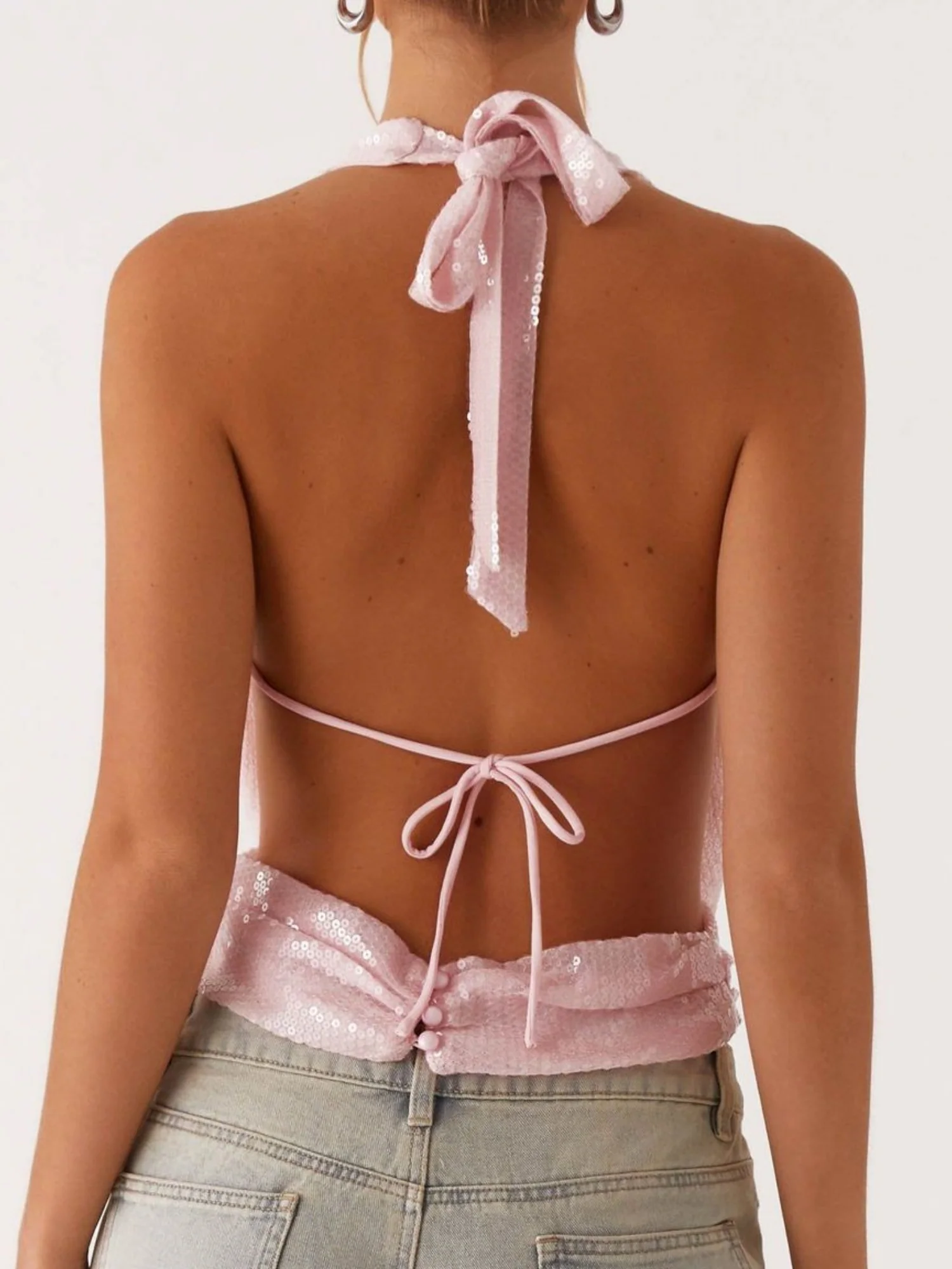Sequined Halter Neck Backless Tie Sexy Suspenders - Image 2