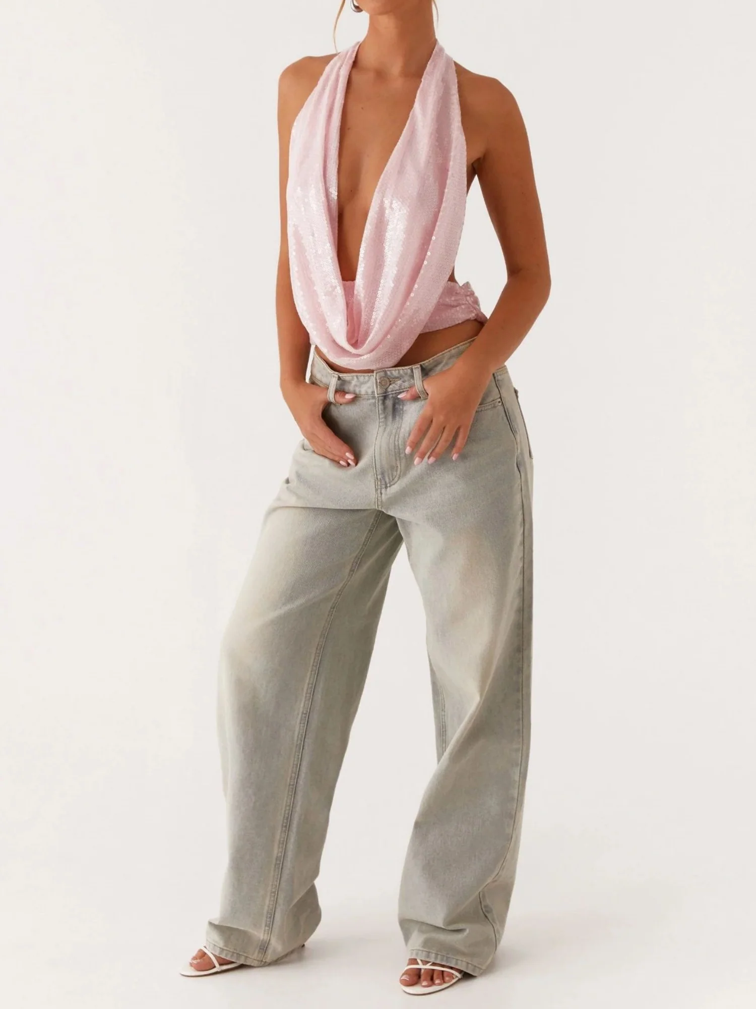 Sequined Halter Neck Backless Tie Sexy Suspenders - Image 5