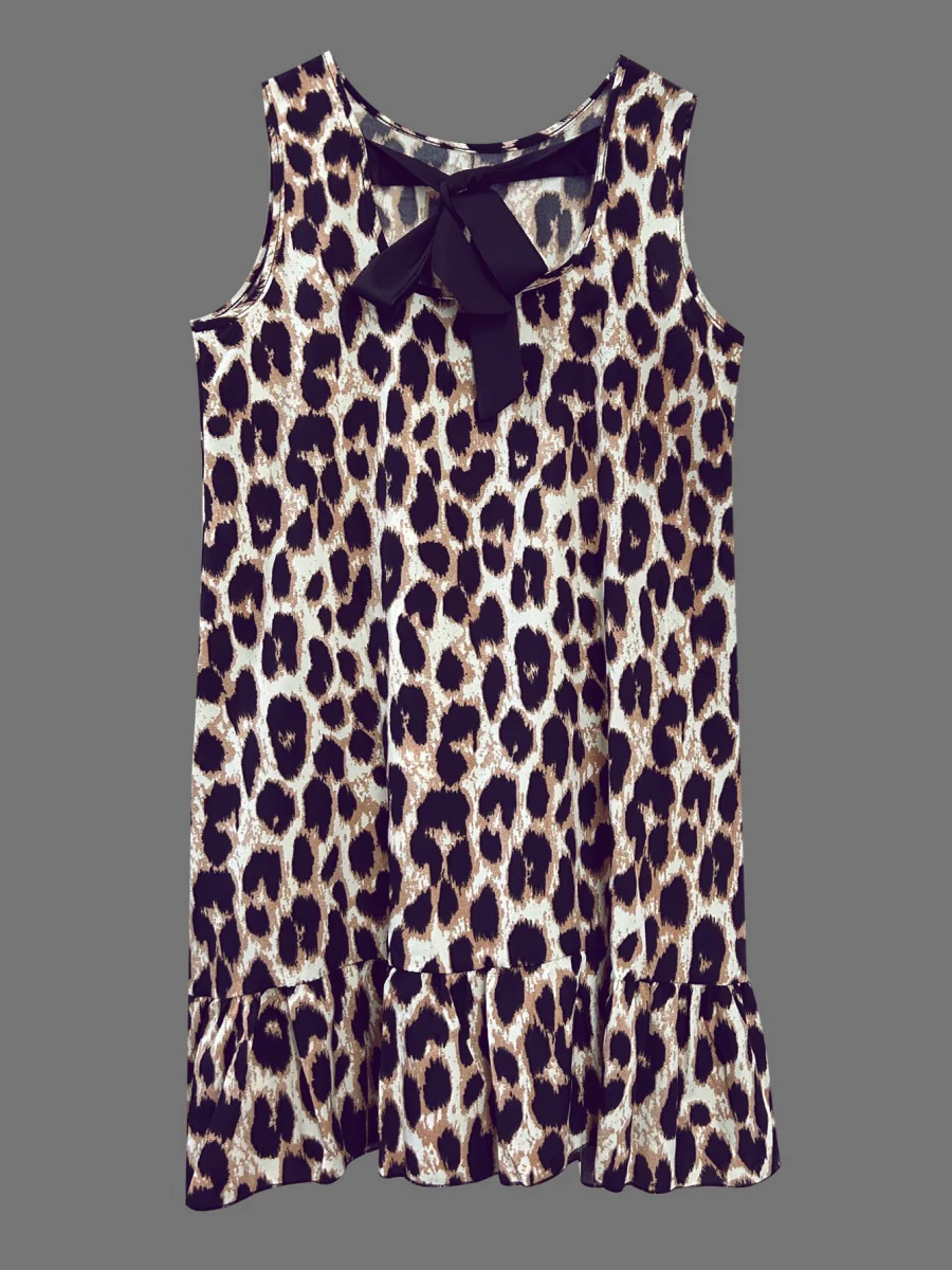 Leopard Print A-line Sleeveless Short Dress - Image 7